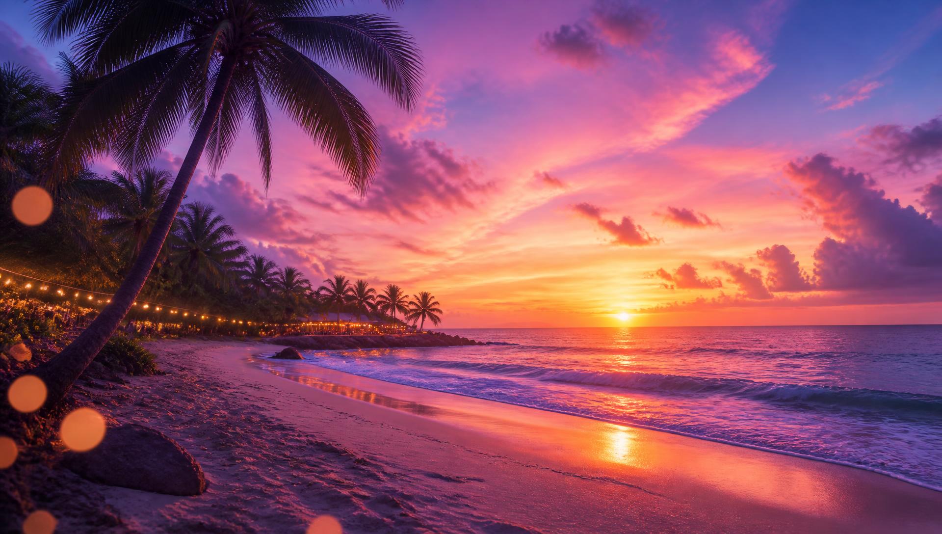 Palm beach at sunset, the poppop ai signature backdrop